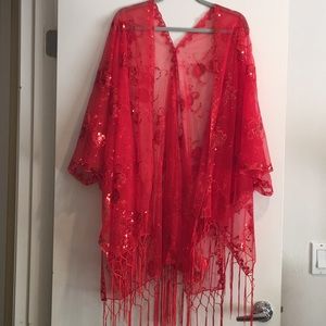 Sparkling Red women’s sequined shawl/cape